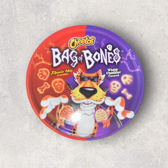 Cheetos Bag of Bones EMPTY Collectible 12" Metal Cylinder Tin With Lid - Picture 2 of 3